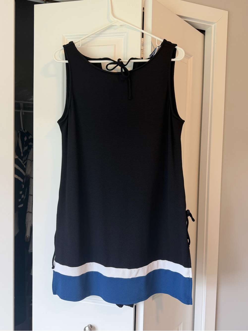 Tommy Bahama Black Tank Romper/Dress with Blue and White Hem